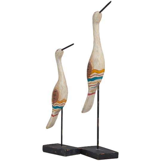 Cream Stone Distressed Carved Bird Sculpture Set